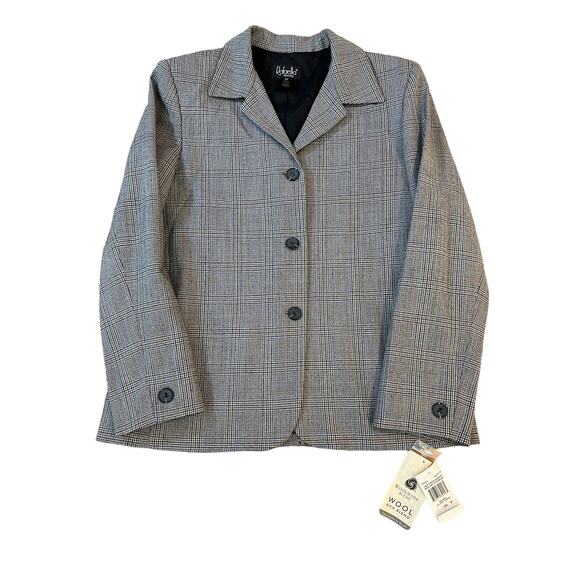 Rafaella Petites Glen Plaid Wool Blend Blazer Brown Black Check Stretch 8P NWT - Picture 2 of 14
